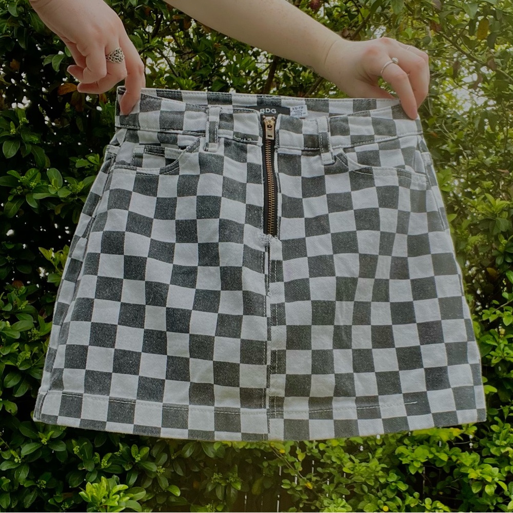 Checkered Jean Skirt